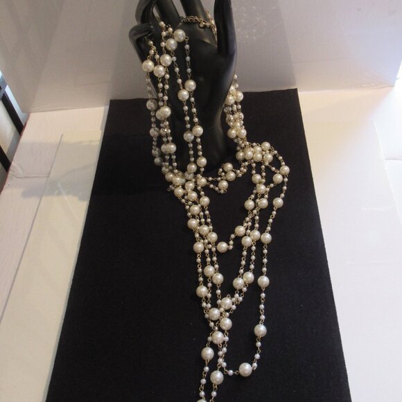 6 Strands, Champagne Pearl Necklace, Gold, 20" Long, Luxury, Faux, - Picture 6 of 14